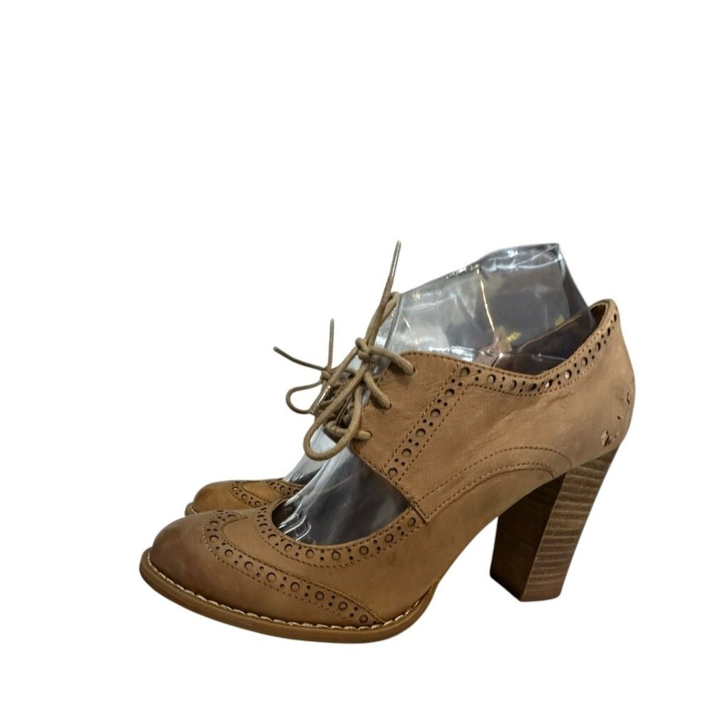 Retro Oxford Crown Vintage Bonnie Brown Leather Lace Up Heel Sz 8M Heel Platform